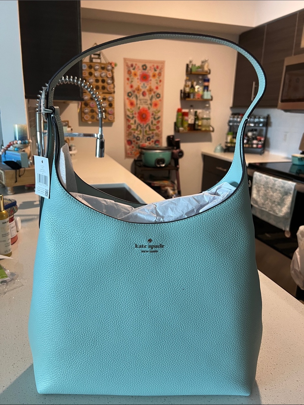 kate spade Pebbled Leather Hobo Bag in Aqua Blue